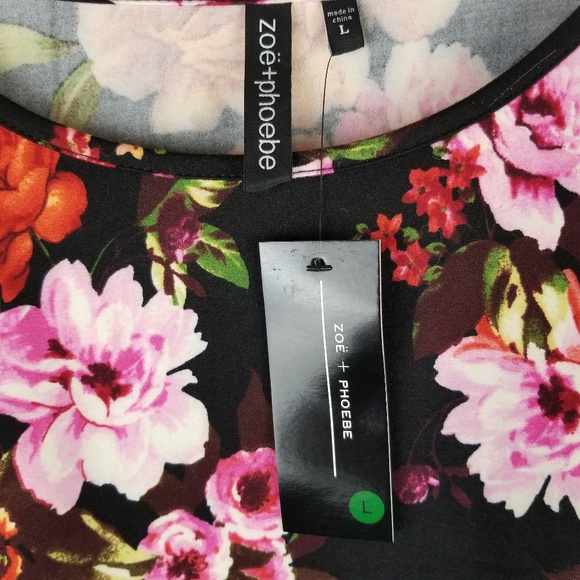 NWT. ZOE AND PHOEBE Floral Peplum Top. Size L. - Picture 2 of 8
